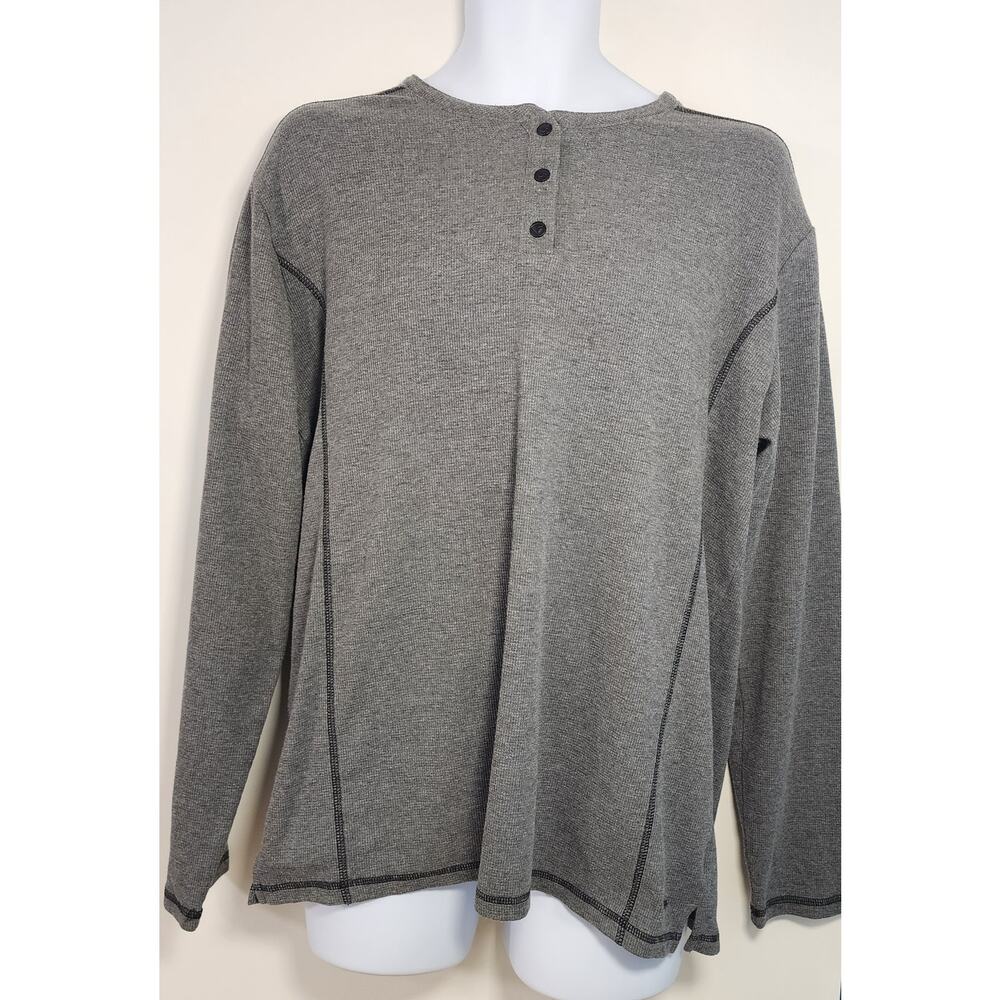 Fried Denim Gray Thermal Henley Shirt Men's 2X Waffle Knit Casual